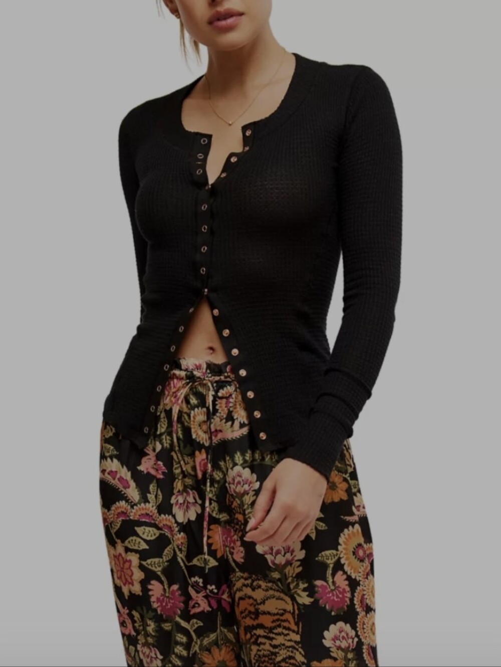 FREE PEOPLE Black Thermal Snap Long Sleeve